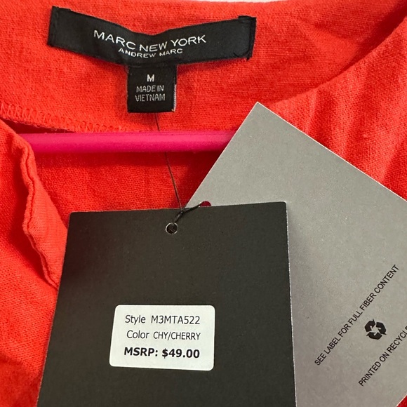 Marc New York Orange / Red 3/4 Sleeve Linen Blouse NWT Size Medium - Picture 3 of 3